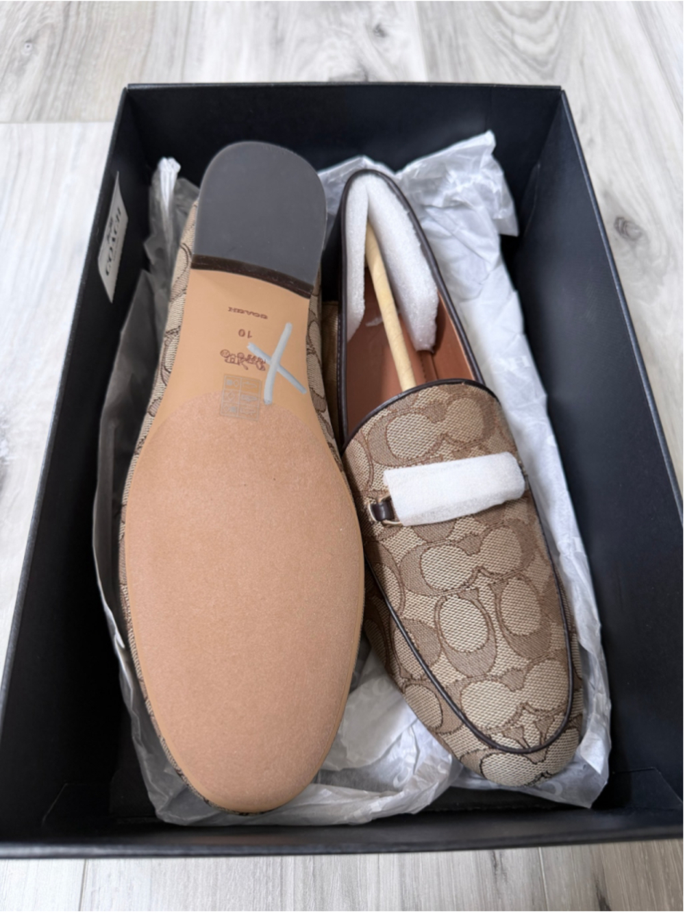 Coach Haley Signature Jacquard Loafers Khaki Mahogany FG4568 Women 10B NIB